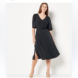 Girl with Curved Black Flutter sleeve Midi Dreamy Dress in size XLP